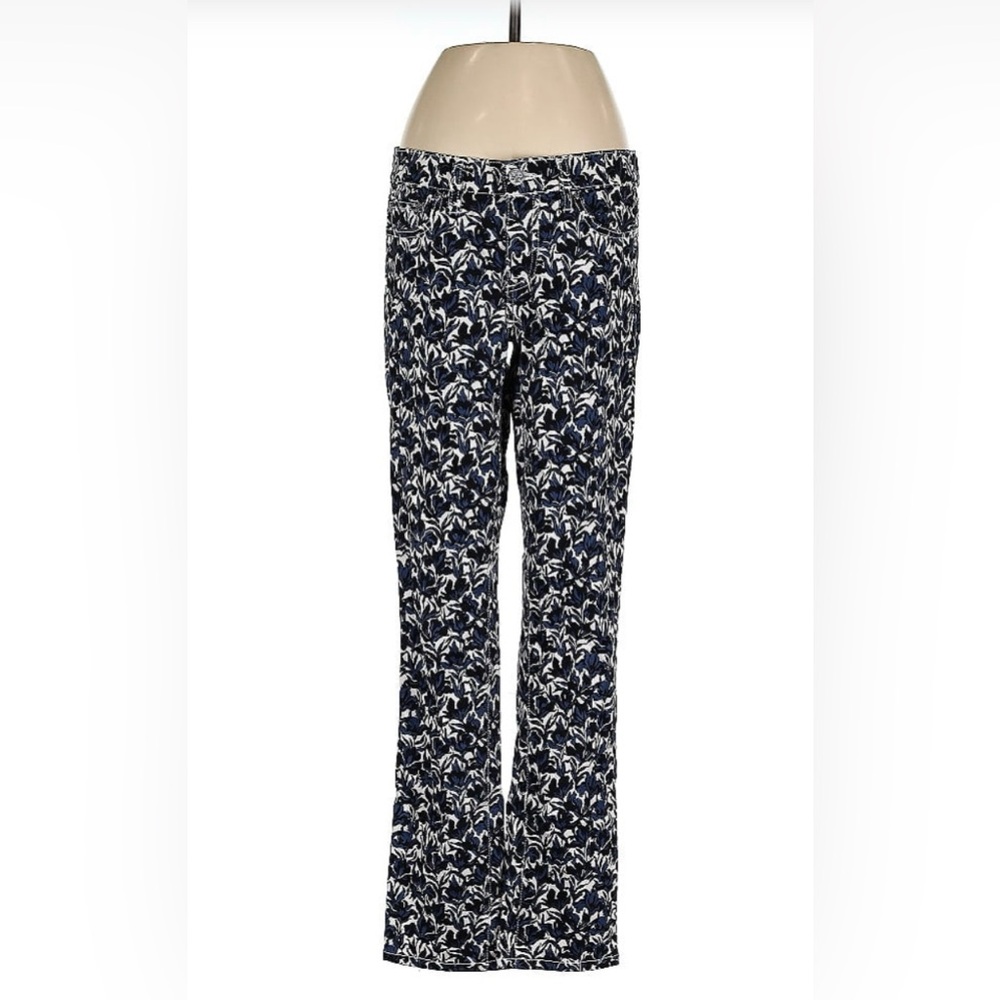 Tory Burch Pants Womens 26 Navy Beige Floral Mid Rise Casual - Picture 1 of 2